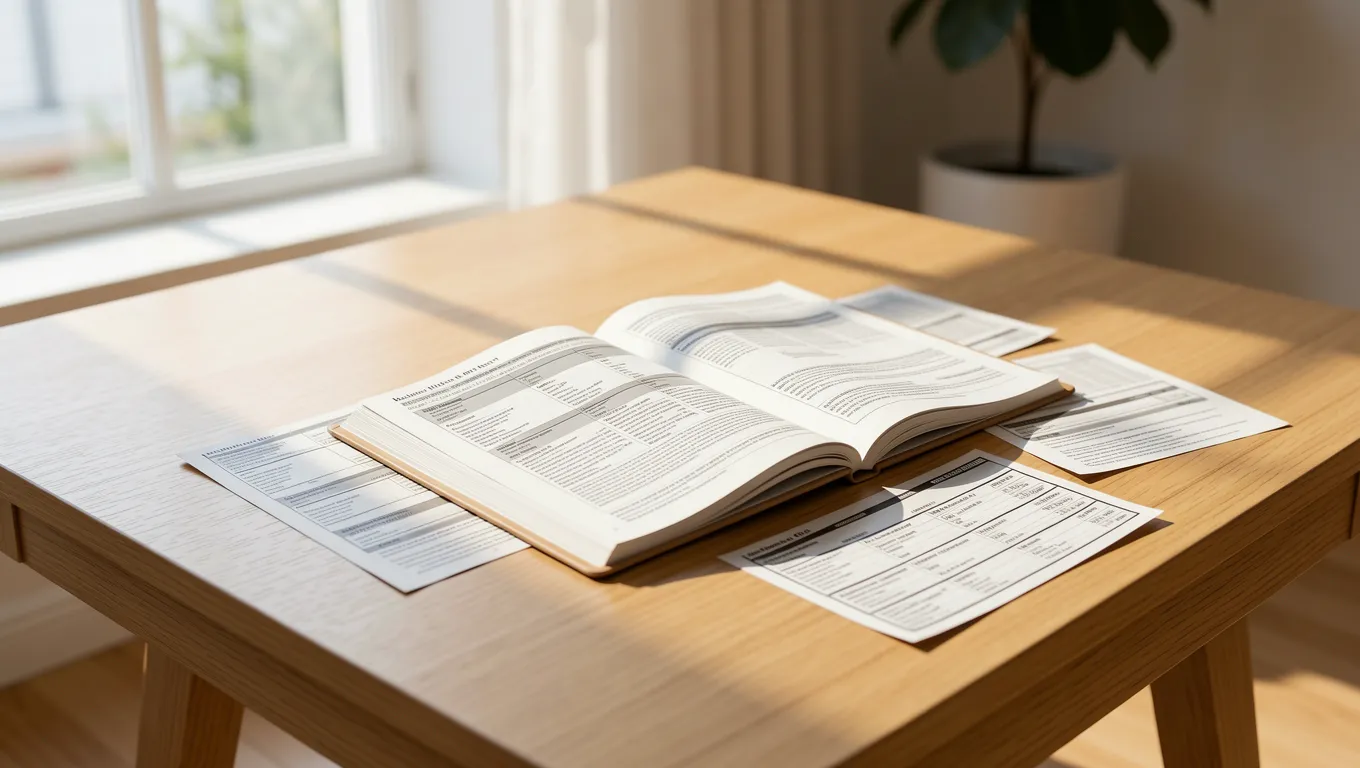 Open financial planner with utility bills on a sunny table